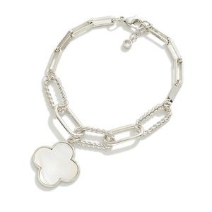 White Clover and Silver Paper Clip Bracelet